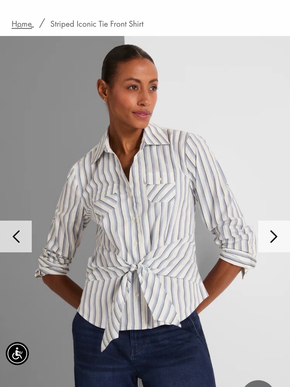 NIC+ZOE Striped Tie-Front Button Down Shirt - White & Blue